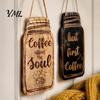Coffee Station Hanging Decoration 4Pcs Bar Wooden Wall Sign, Farmhouse Rustic Mason Jar Kitchen Sign Decoration, Art Plaque for Cafe Dining