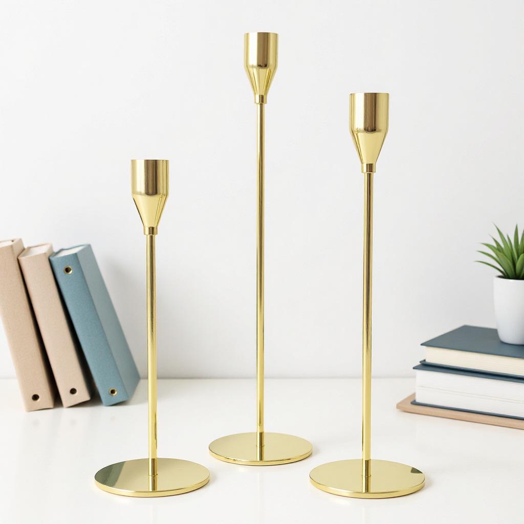 European Style Candle Holder Set: Elegant Metal Three-Piece for Dining Table or Wedding Decor.