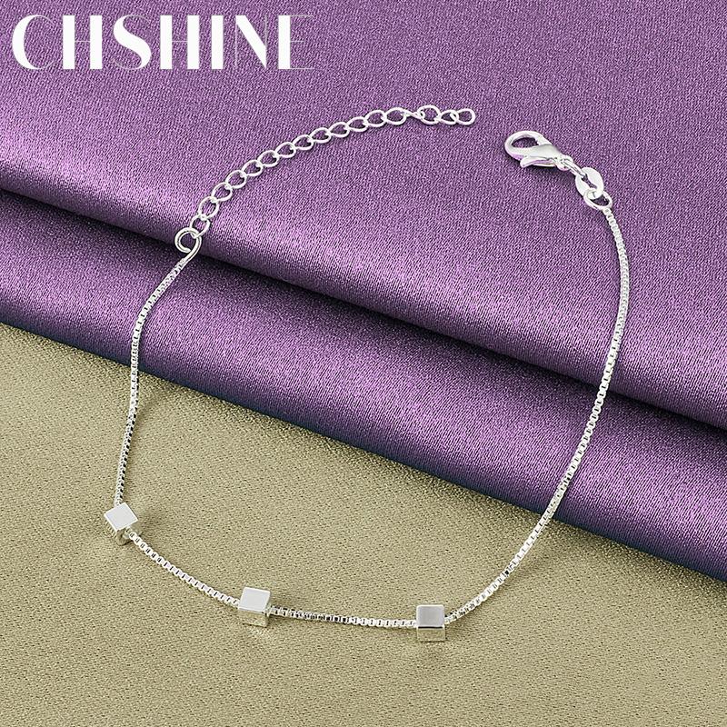 Fine 925 Sterling Silver Small Square Bracelet For Women Wedding Party Fashion Charm Jewelry