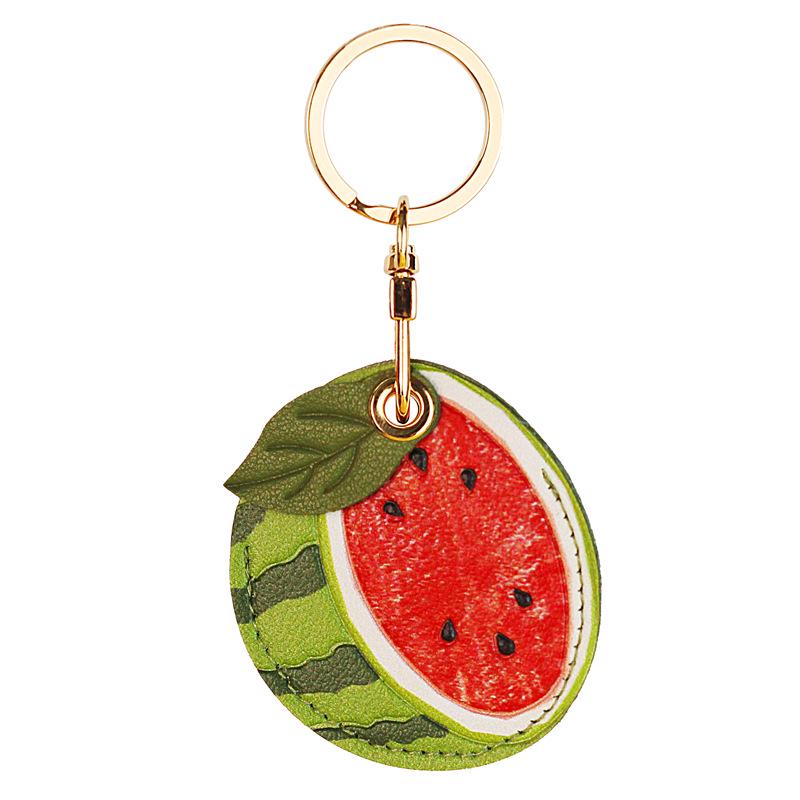 Adorable Leather Fruit Leaf Keychain: AirTag Case & Access Card Holder