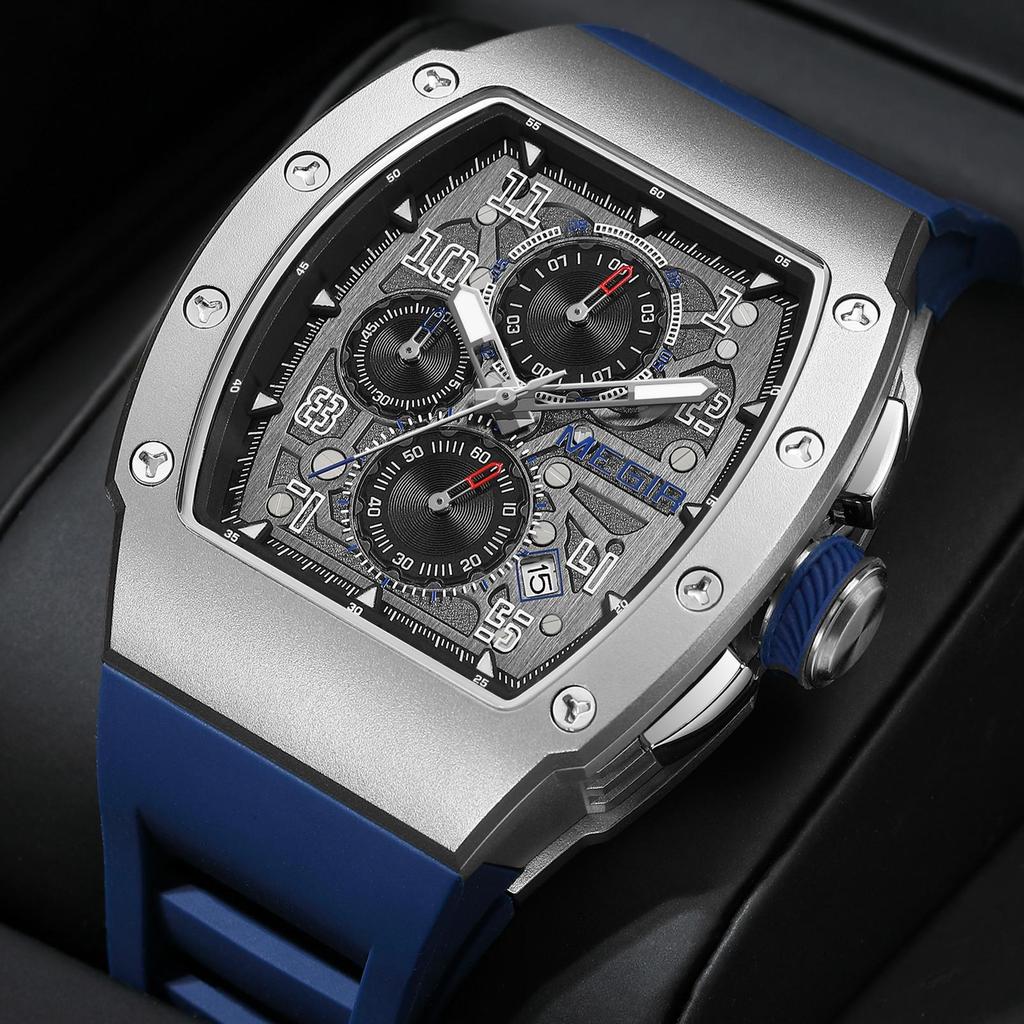 Megir Mode Sportuhren für Herren Edelstahlgehäuse Wasserdicht Leuchtend Militär Quarz Chronograph Automatisches Datum Reloj Hombre 8411