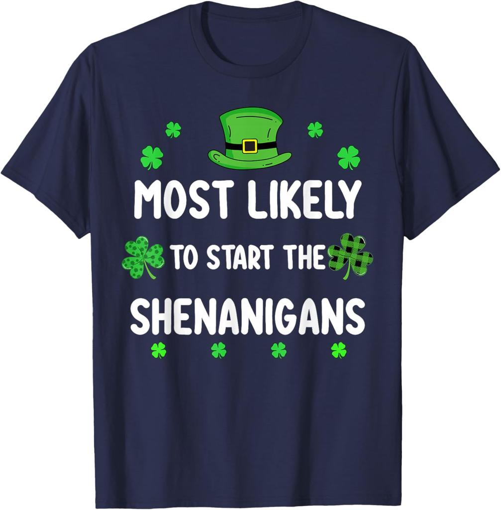 Am wahrscheinlichsten, den Unfug zu beginnen St. Patrick's Day Kleeblatt Grafik T-Shirt Lässiges lockeres T-Shirt für Unisex