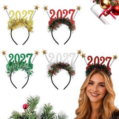 Christmas Photo Prop Hair Hoop, Non-Slip Headband with Adjustable 2027 Digital Star And Number Design, Shining Accessory Holiday for New Year Parties