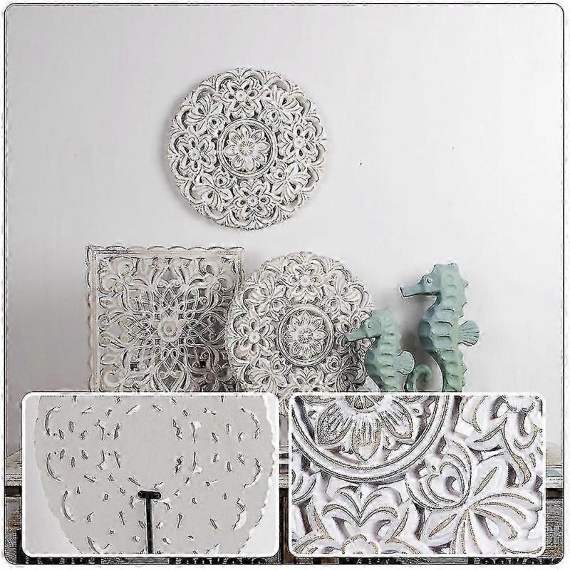 Mandala Wall Art for Home Decor, Farmhouse Wooden Wall Hanging with Hand-Painted Design
