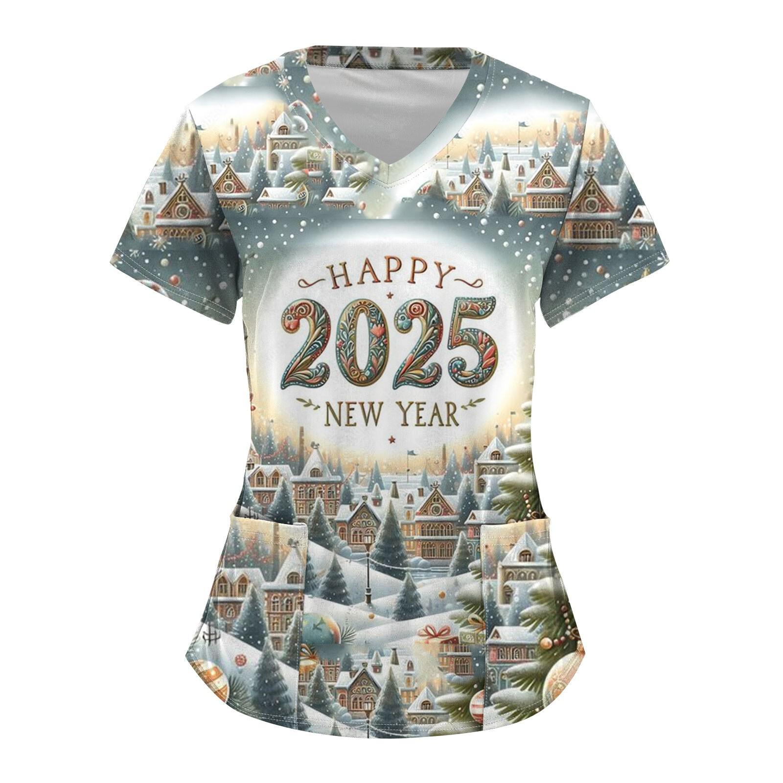 

Женский модный комбинезон с V-образным вырезом, короткими рукавами и карманами 2025 года с рождественским принтом XXXXL белый