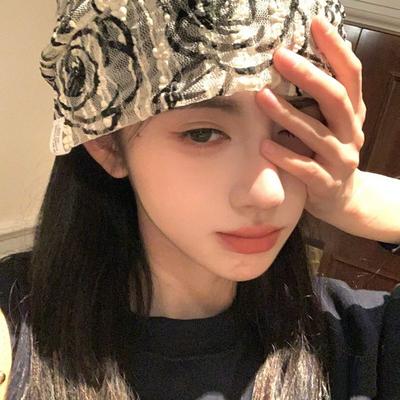 Rose Korean Flower Country Lace Small Cap Cold Hat Retro Y2k Thin Stacking Hat