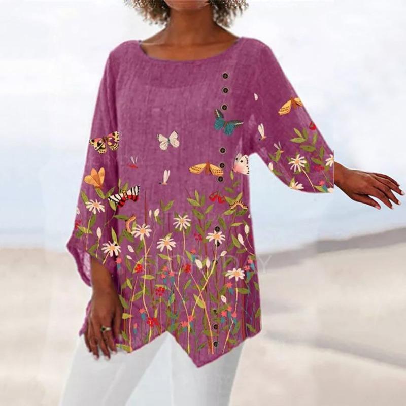 QICED Women's Fashion Casual 3/4 Sleeves V Neck Blouses & Shirts