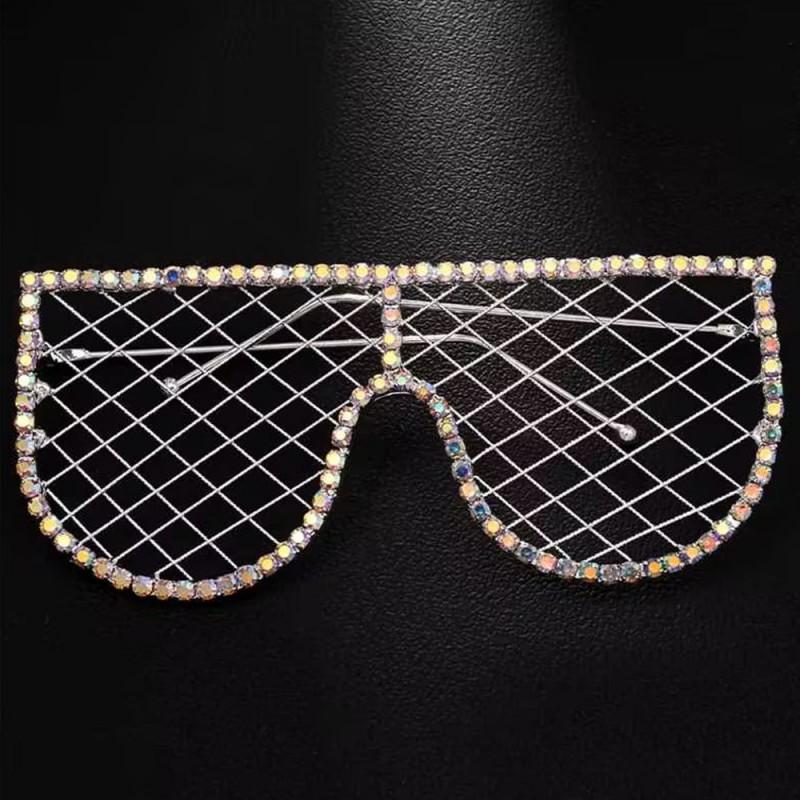 

Hot Grid Glasses Frame Women s Style Exaggerated Rhinestones Without Lenses Fashionable Internet Celebrity Street Photography Accessories срібний