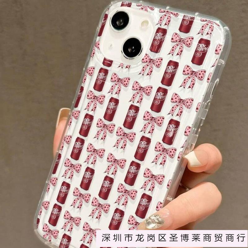 Bow Drink Is Suitable for Apple 16promax Mobile Phone Case 15plus Airbag 14 Transparent 13 Advanced 12 European and American