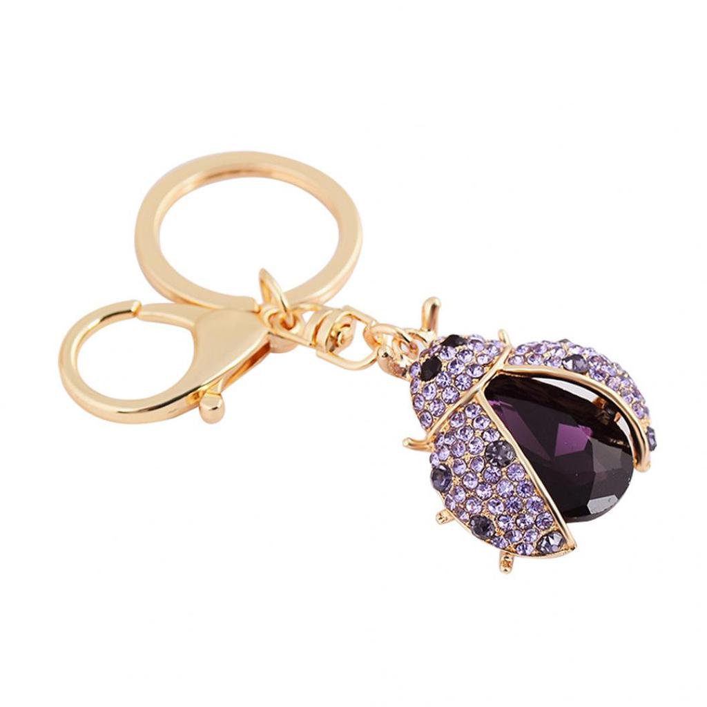 Women Cute Ladybug Shape Rhinestone Keychain Keys Ring Chain Holder Bag Decor