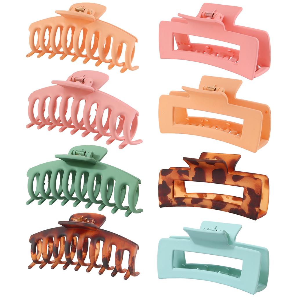 Matte Hair Clips for Women and Girls - Rectangle and Double Row Small Claw Clips for Thin/Medium Fine Hair - Nonslip Jaw Clips