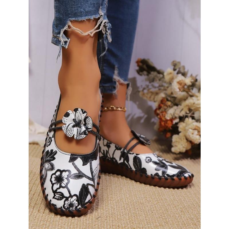 Large Size Printed Casual Single Shoes Women's Autumn New Sewn Single Shoes Doudou Shoes Women