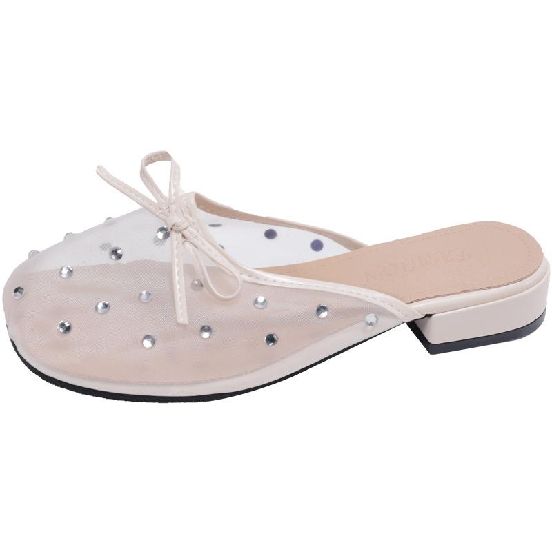 

Туфлі-мюлі Baotou на товстому підборі, французькі ретро-мюлі, новинка літа 2025, ліниві шльопанці на одному підборі, круті шльопанці Baotou для жінок 39 абрикосовий