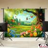 2D Summer Nature Background, Vibrant Flower Meadow & Butterflies Themed Party Backdrop