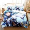 Conjunto de Roupa de Cama Kawaii Anime Genshin Impact Eula Lawrence Estampado Com Fronha Capa de Edredom Cama Tamanho Solteiro Casal Queen Super King