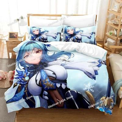 Kawaii Anime Genshin Impact Eula Lawrence Pościel Z Nadrukiem Z Poszewką Na Poduszkę Poszewka Na Kołdrę Rozmiar Pojedynczy Podwójny Queen Super King