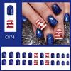 Square False Nail French Tip Press on Nail Full Cover Fake Nail Independence Day Glues on Nail Patriotic False Nail