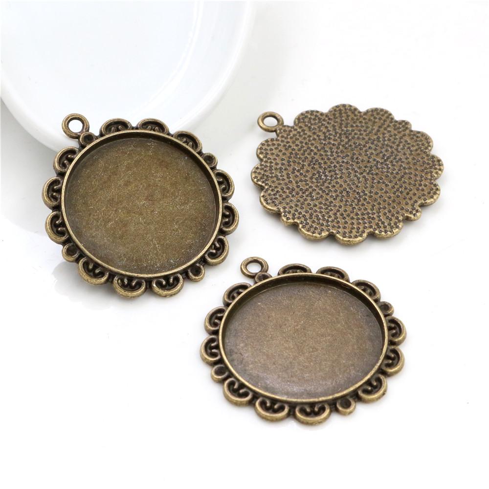 New Fashion 5pcs 25mm Inner Size Black Antique Silver Plated Bronze Flower Simple Style Cabochon Base Setting Charms Pendant