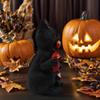 Black Cat Statue Halloween Decorative Holiday Statue Decorative Cat Eating Dwarf Figurine For Display Cabinet Nightstand Dining