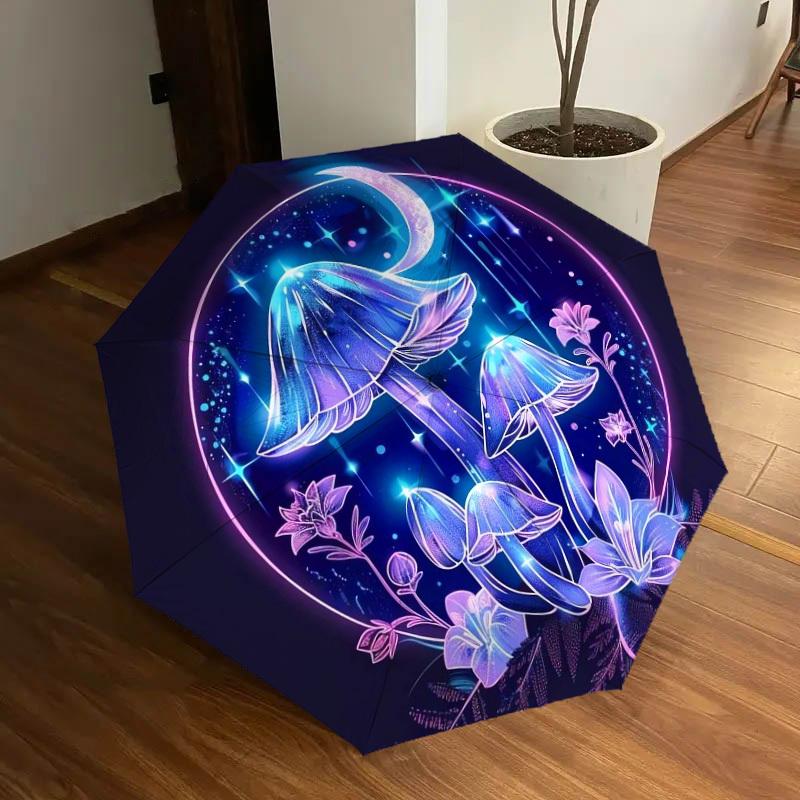 1pc Fantasy Mushroom Night Scene Umbrella with Plastic Handle,Suitable for All Seasons Home Travel Outdoor UmbrellaDD1557