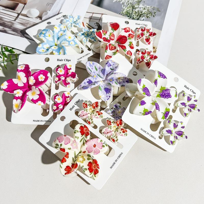 Printed Flower Clip Set High-end Seaside Vacation Flower Hair Clip Shark Clip Hair Accessory