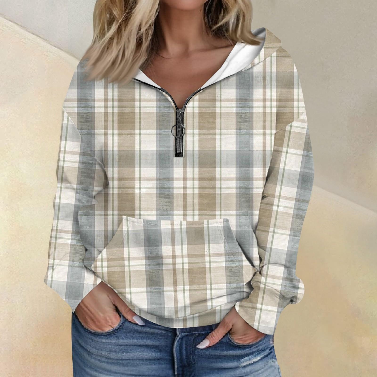 

Женская мода с длинным рукавом и принтом, свободная толстовка с капюшоном на молнии и карманами L хаки