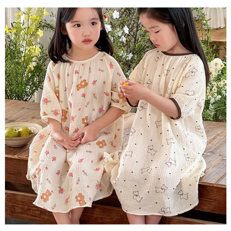 Sweet Short Sleeve Girls Kids Sleep Dress Casual Summer Home Nightgown