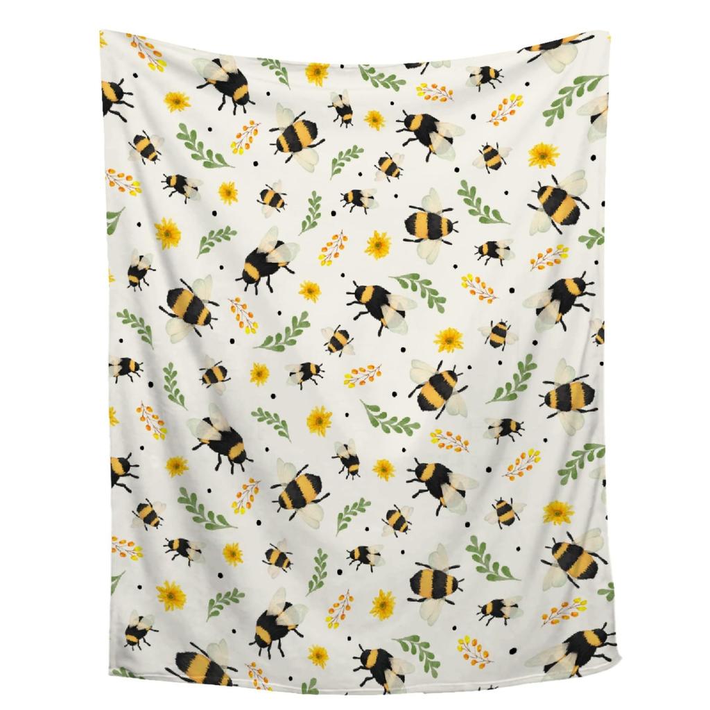 Flannel Blanket Nap Blanket Bee Printed Blanket Four Seasons Super Soft Office Blanket Sofa Blanket
