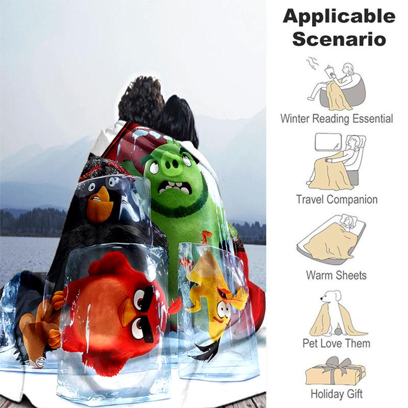 1pc Blanket angry Birds Print Design, Lightweight Blanket for Sofa, Bed- Soft &Warm, Gift for All Seasons like Christmas, Halloween