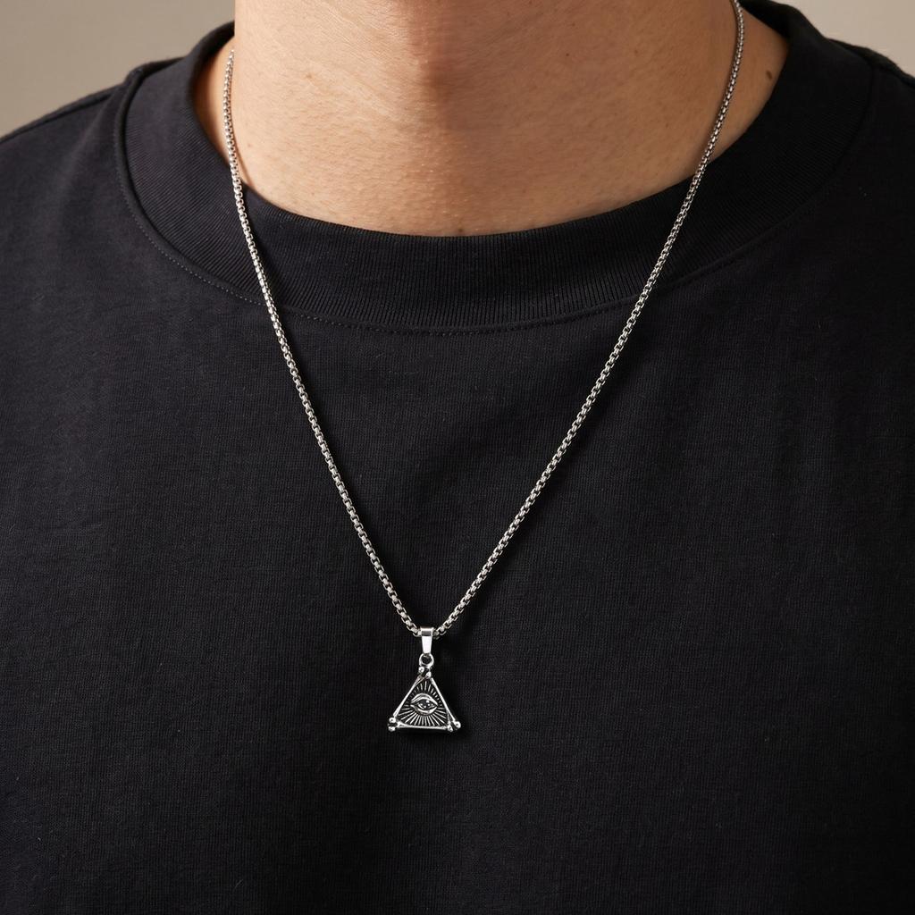 Vintage Eye of God Pendant Necklace for Men, Stainless Steel All-Seeing Eye Necklace, Retro Fashion Jewelry Accessories Gift