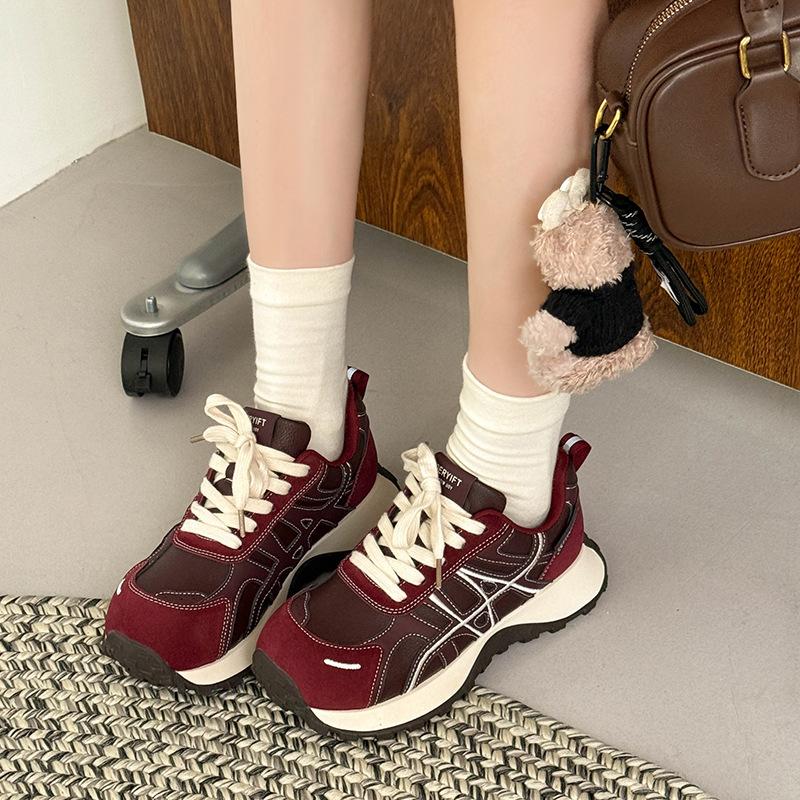 Cowhide Version Thick-soled Heightening Color Matching Shoes Women's Autumn New Sports and Leisure Shoes