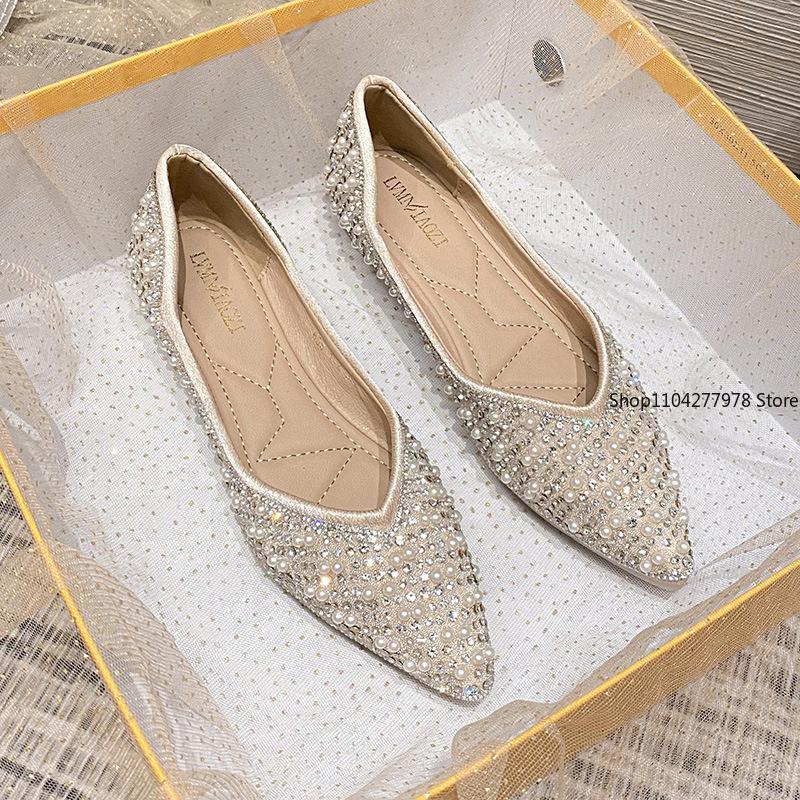 Fashion Fashion 2025 Woman Ballet Flats Shoes Rhinestone Loafers Flat Pointed Toe Shoes Female Casual Slip On Flats Footwear Boat Shoes