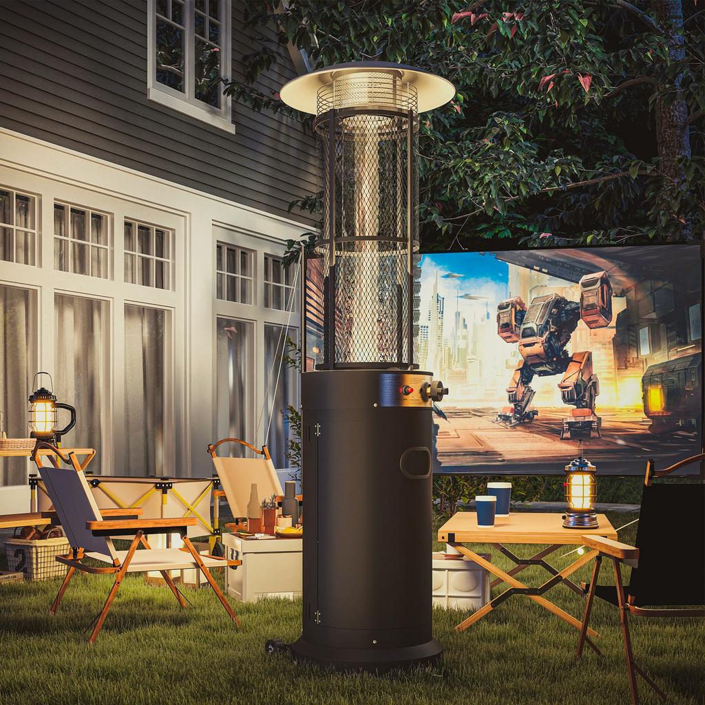 11 KW Freestanding Gas Patio Heater, Adjustable Outdoor Garden Propane Heater with Tip-Over Switch, Wheels, Pulse Ignition