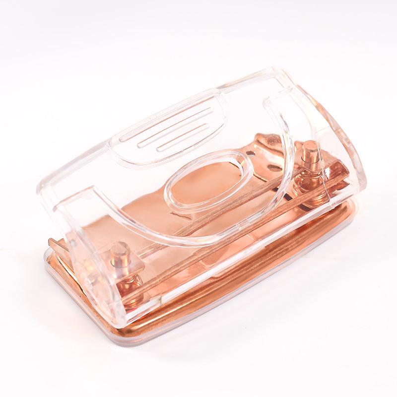Transparent Rose Gold Stapler & Hole Punch Set with Scissors and Staple Remover - Frosted, Colorful Office Supplies.
