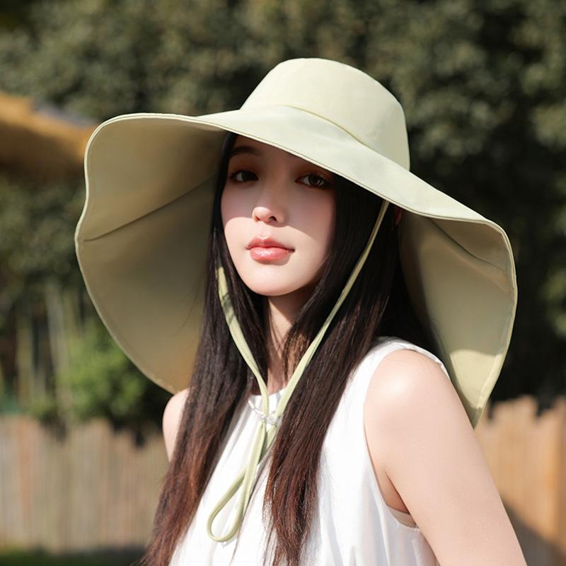 

Summer new shawl neck protection sun protection hat women s big brim outdoor riding sun hat fashion bucket hat