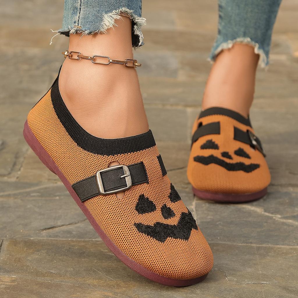 Autumn new women's shoes Halloween pumpkin casual cloth shoes lightweight breathable versatile single shoes wholesale