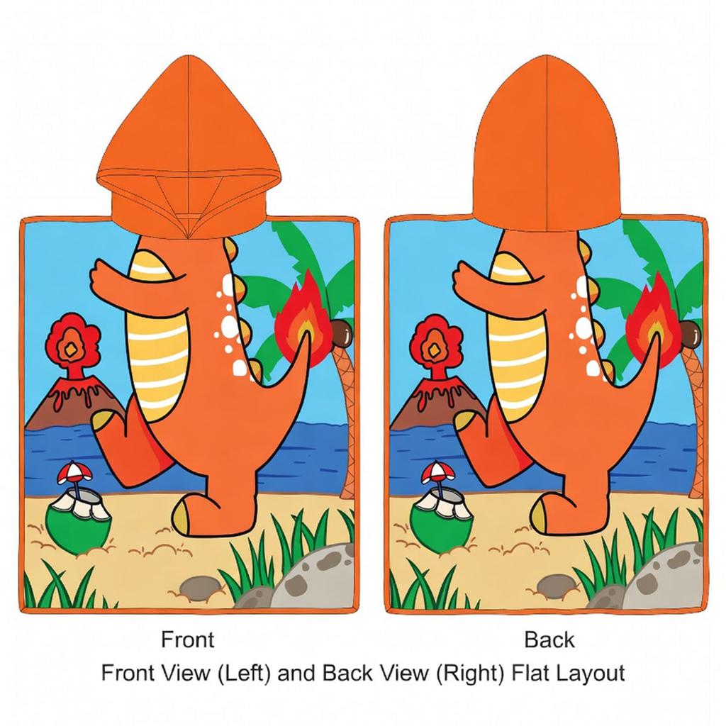 Kids Hooded Beach Towel Flat Print Mermaid Dinosaur Microfiber Poncho Boys Girls Swim Pool Bath Cape Changing Robe