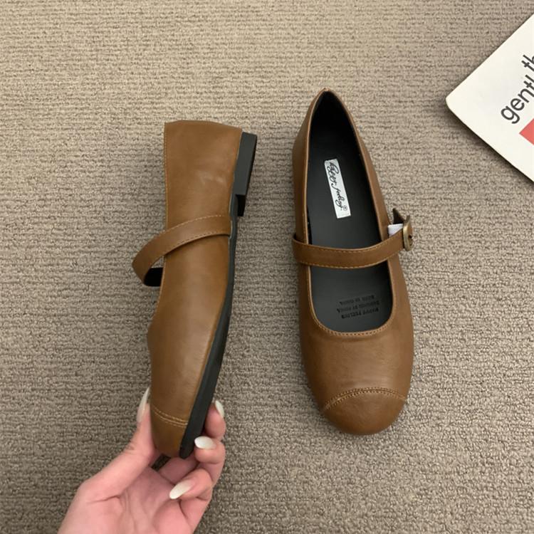 Fashion IPPEUM Mary Janes Flat Shoes Women Ballet Flats 2025 New Black PU Leather Buckle Straps Zapatos de Mujer Ballerina