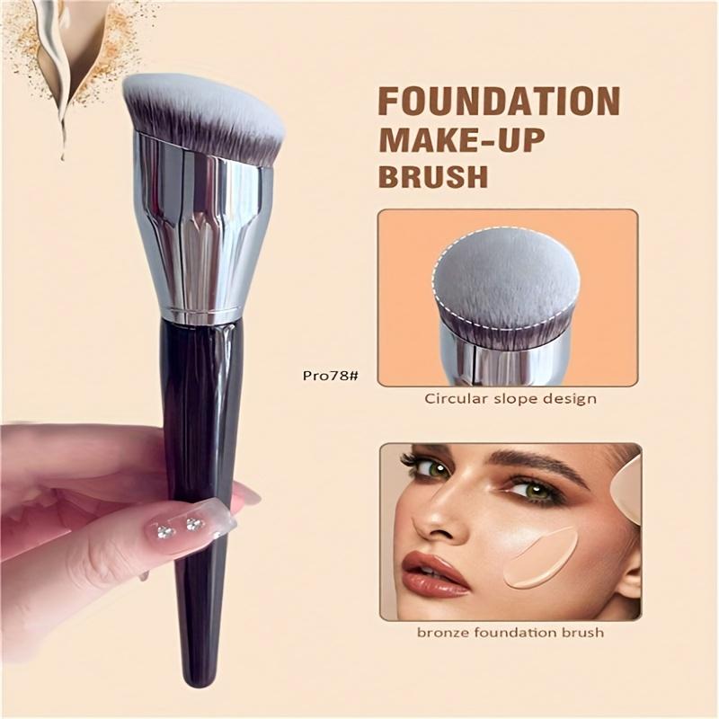 

1 Large Foundation Brush with Round Oblique Head, Professional Synthetic Hair Makeup Brush Outline, Using High-strength Plastic Synthetic Handle, чорний