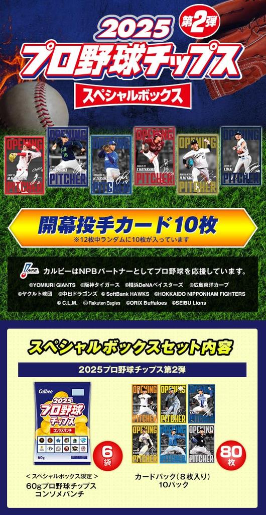 Calbee 2025 Professional Baseball Chips Special Box 2nd Edition 80 Cards x 6 (60g bags)