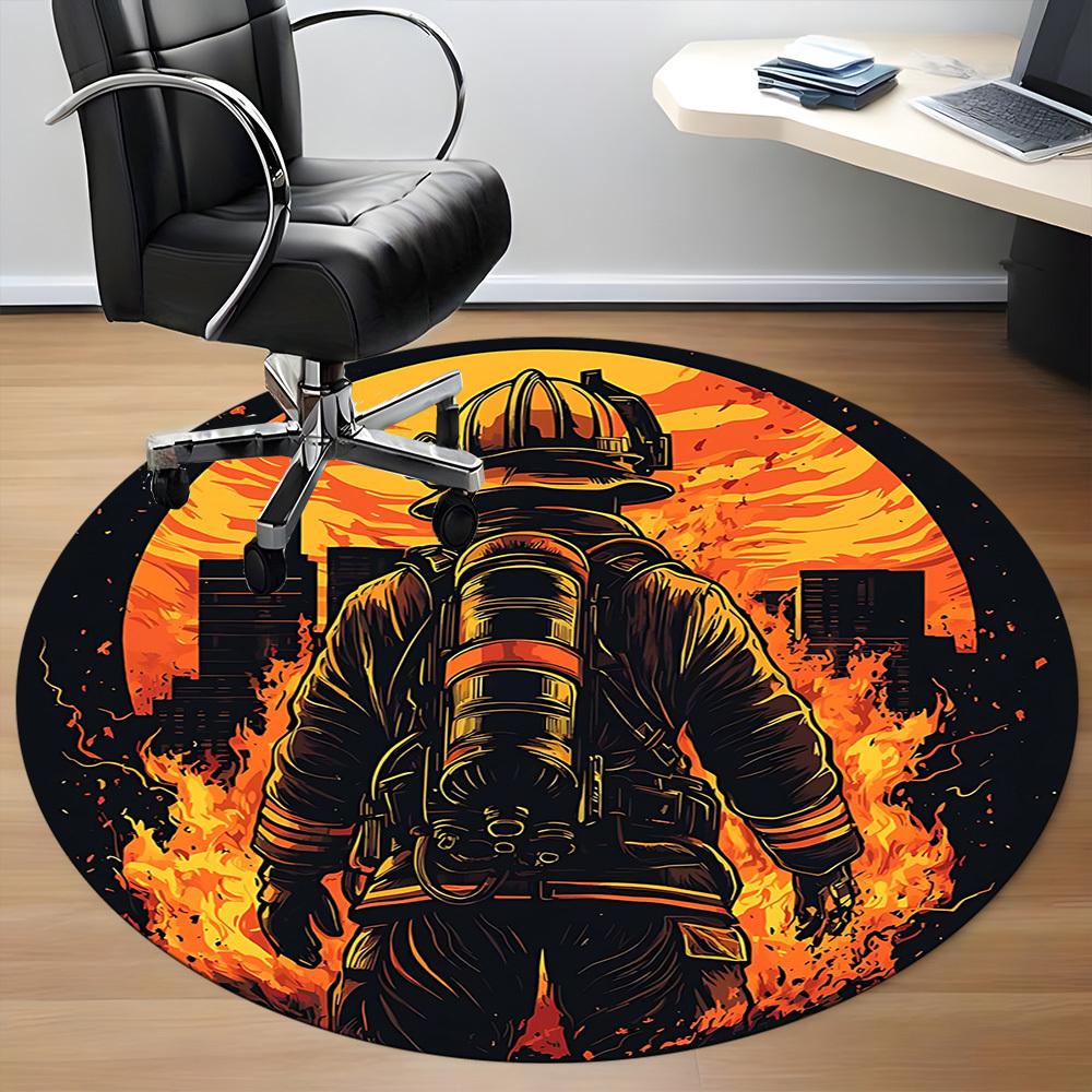 1pc Firefighter Hero Office Round Area Rug,  Mat Suitable ForOffice, Under Office Chairs Bedroom Living Room Home Decor, Room Deco