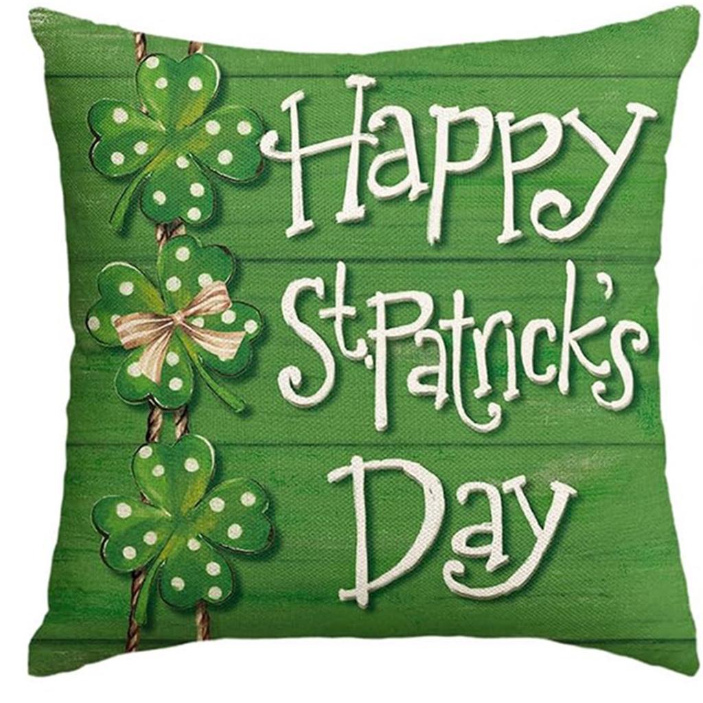 St. Patrick's Day Pillow Cover Line Printed Pillow Cover Green Four-leaf Crocodile Cushion Cover