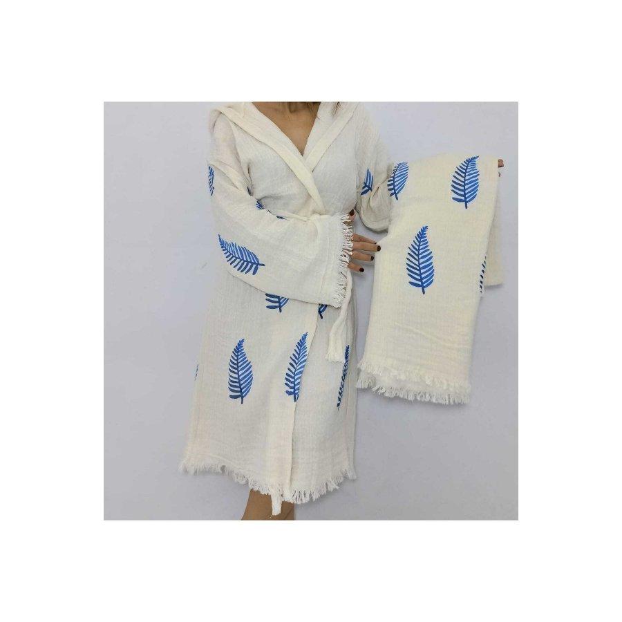 2-teiliges Damen-Set aus Baumwoll-Musselin-Mehrzweck-Kimono und Musselin-Peshtemal-Mehrzweck-Feingewebe-Handtuch/Pareo/Schal