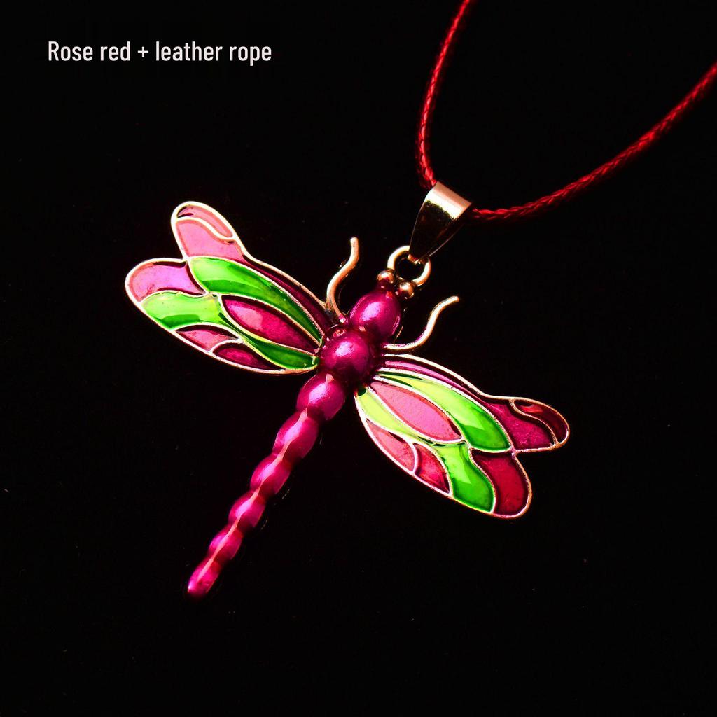Silver Dragonfly Necklace with Luminous Butterfly - Retro Forest-Inspired