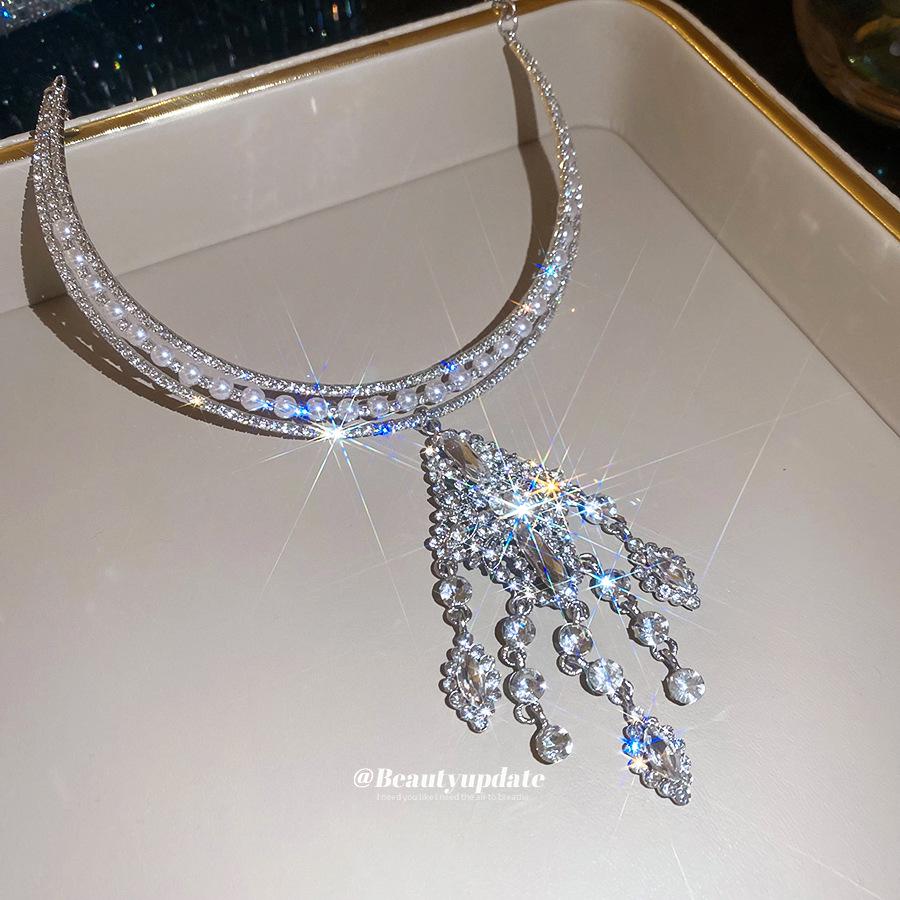 Korean Zircon & Pearl Tassel Necklace – Trendy Design Clavicle Chain