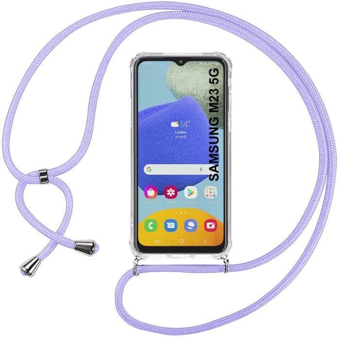 Coque de protection - BOOLING - pour Samsung Galaxy M23 5G - TPU - AntiChoc - Transparent avec Cordon Violet