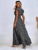 V-Ausschnitt Bedrucktes Kleid Taillenbetont Langer Rock mit Rüschenkante Elegantes Kleid für Damen Ärmellos Lockere Kleider Freizeitkleid