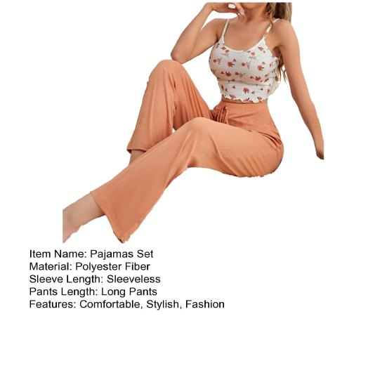 Damen Zweiteiliger Pyjama Set Ärmelloses Cami Crop Top Weitbein Hose Set Sommer Casual