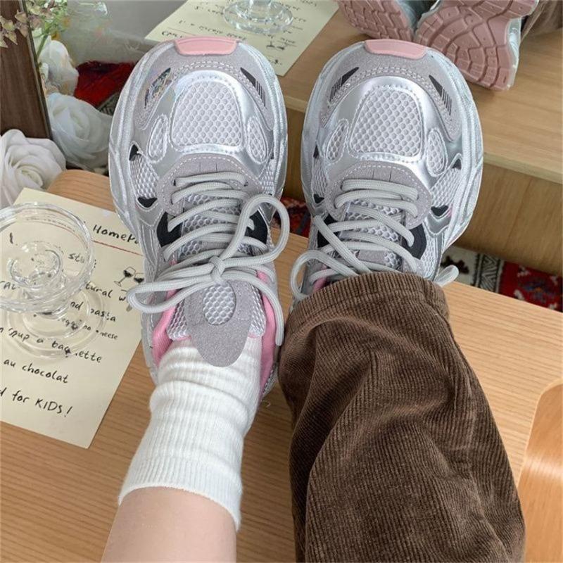 Mesh breathable silver platform dad spring and autumn new shoes women's casual sports shoes running shoes