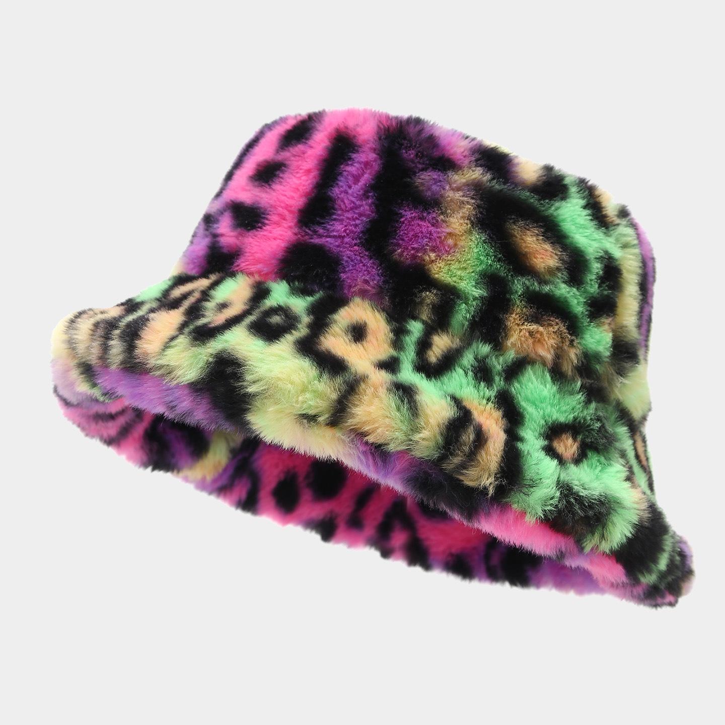 

Осенне-зимняя панама женская, модная, с американским леопардовым принтом, утолщенная теплая шляпа-ведро, уличная мода, шляпа из искусственного меха норки average size